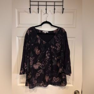 CLEO | Purple Floral Blouse with Lace Detail on Sleeves: XXL